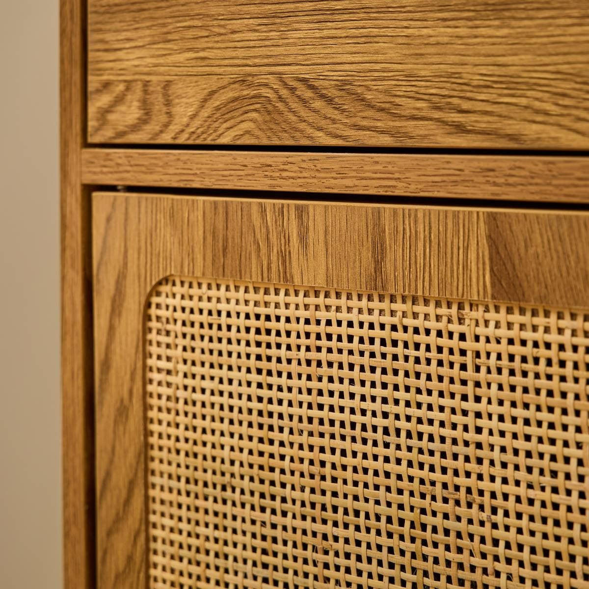 KOMMODE mit 2 Türen und 2 SchubladenFronten aus Rattan 39/79/90 cm - Eschefarben, Holzwerkstoff (90/79/45cm) - Calicosy