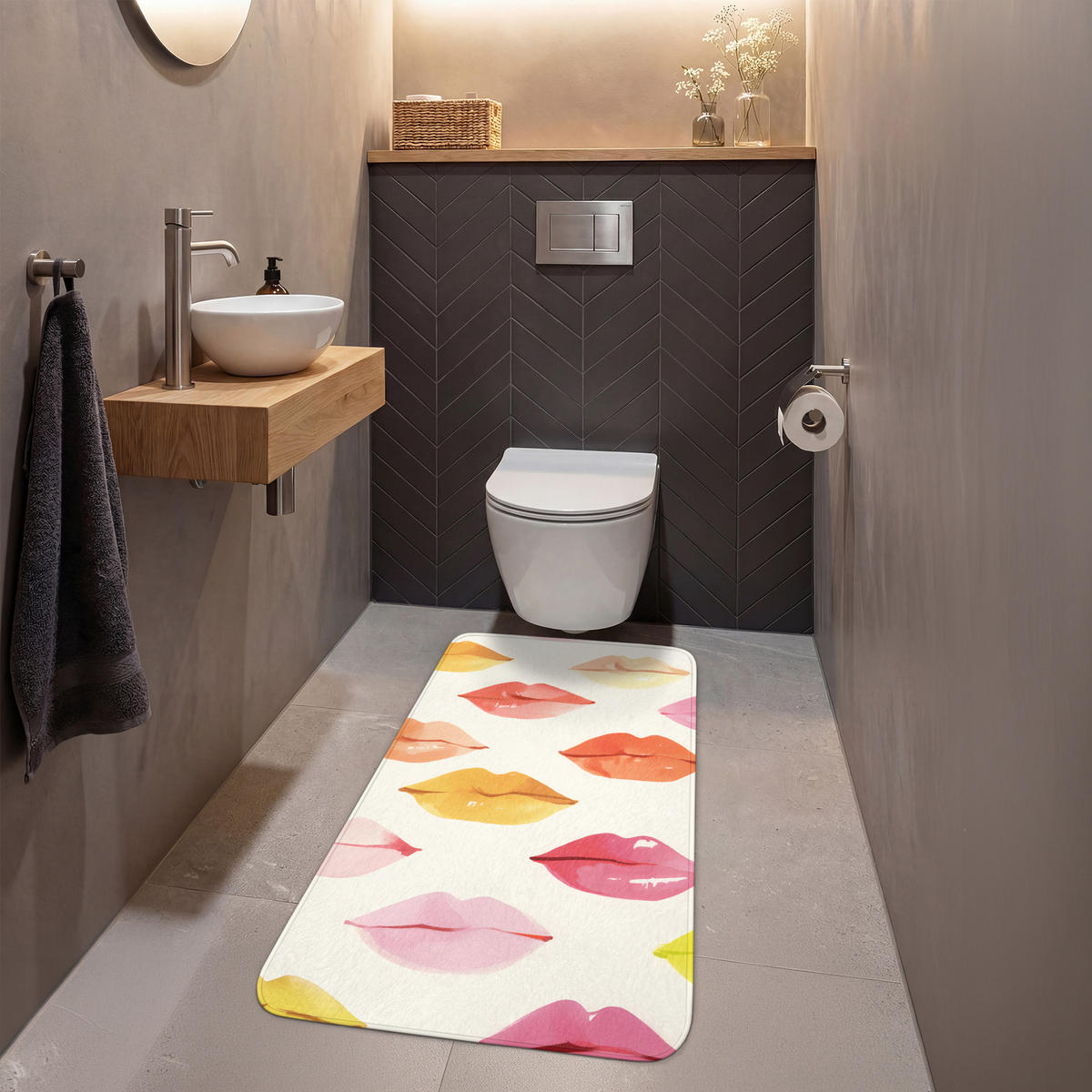 WC PŘEDLOŽKA Rty - barevné - lesklé 60x120 cm - růžová, textil/plast (60/1cm) - OnlyWow