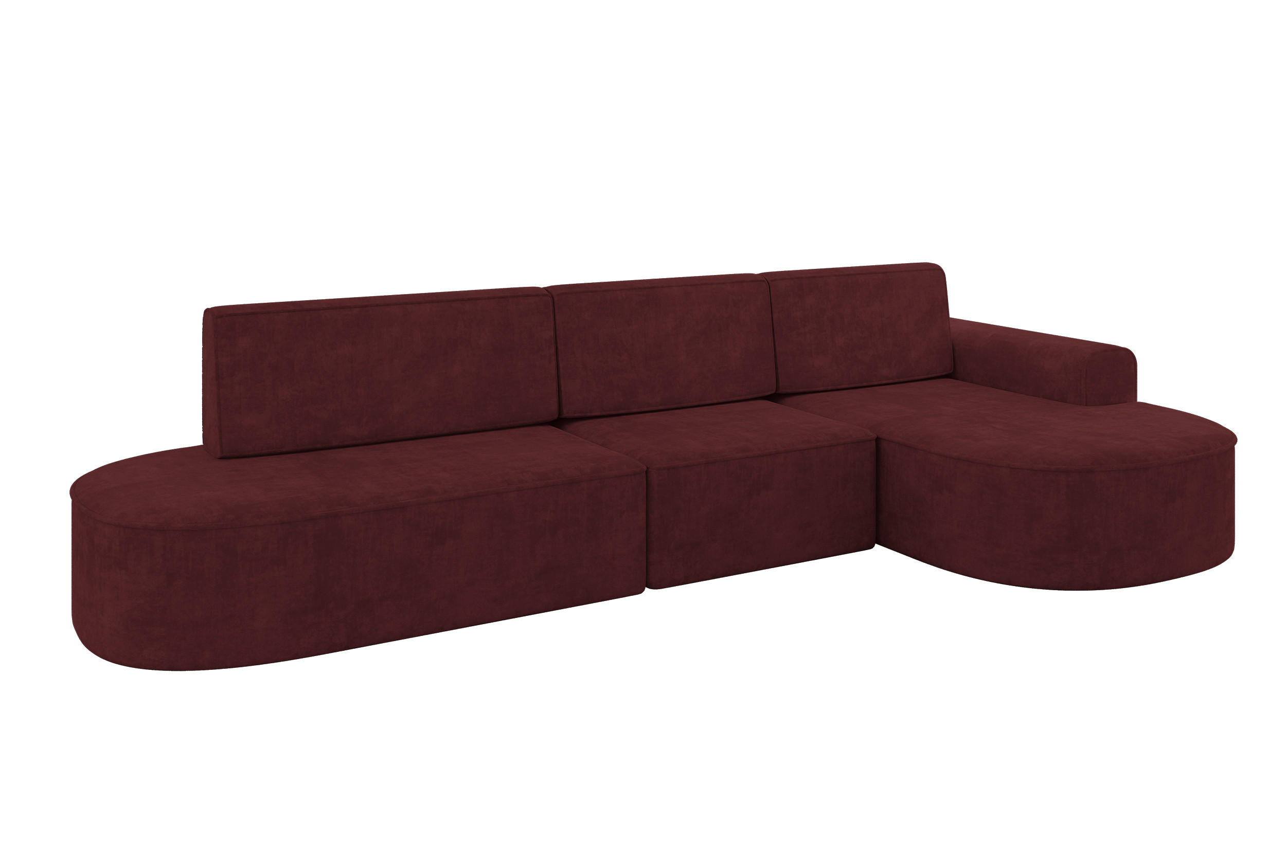 ECKSOFA mit Schlaffunktion Ottomane RECHTS MARI L2-S 368X167X85 Bordeauxrot Velours - Bordeaux/Schwarz, Holzwerkstoff/Kunststoff (167/368cm) - ALTDECOR