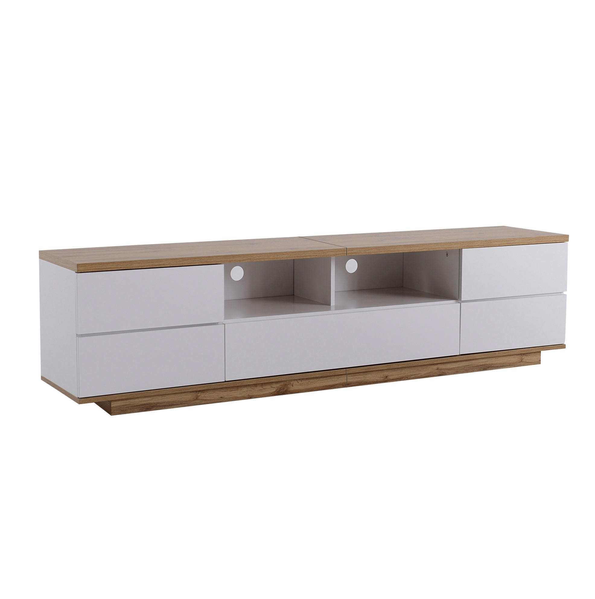 TV-SCHRANK in Weiß und Holzoptik mit 5 Türen und offenen Fächern 180/46/38 cm - Weiß, Holzwerkstoff (180/46/38cm) - Redom