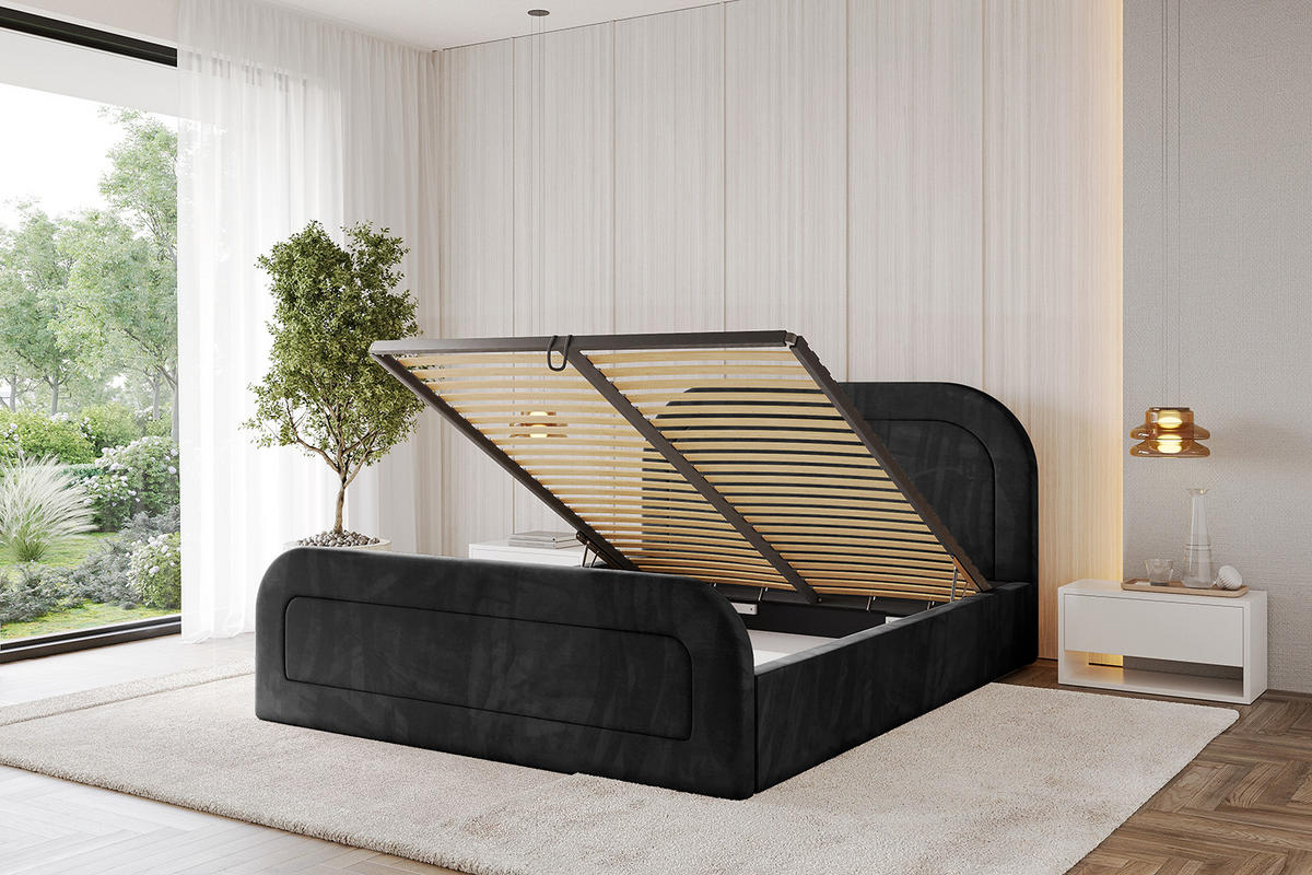 POLSTERBETT mit Bettkasten, Fußteil und Lattenrost, Boxbett mit Matratze H3/H4 - LERAY-Z 120x200 Schwarz - Schwarz, Holzwerkstoff/Textil (120/200cm) - ALTDECOR