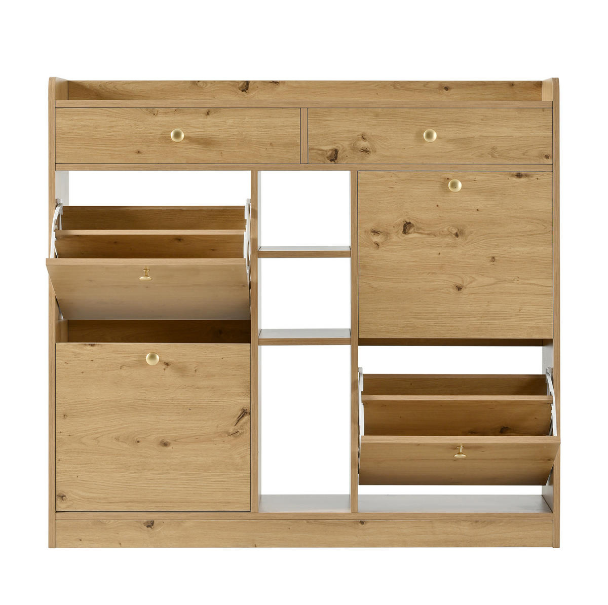 SCHUHSCHRANK 110/26/100 cm natur aus Spanplatte mit 4 Klappen und 2 Schubladen - Naturfarben, Holzwerkstoff (110/100/26cm) - OKWISH