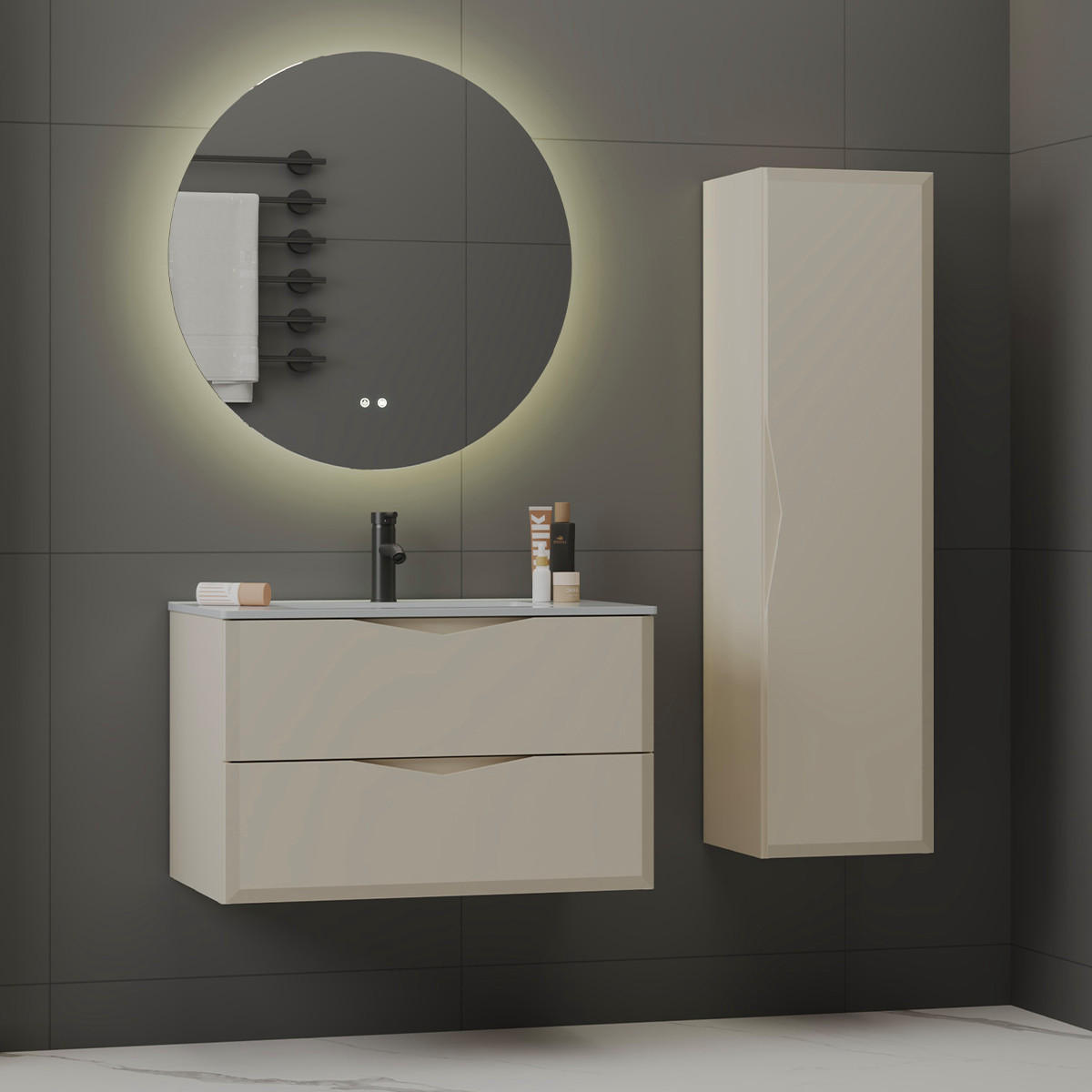 BADMÖBEL 80cm Ellie 2er-Set Kaschmir - Beige, Holzwerkstoff (80/50/45.8cm) - Petits-meubles