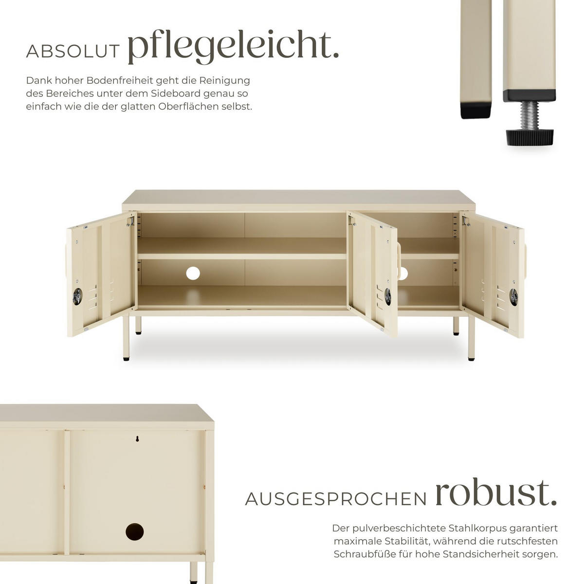 SIDEBOARD Baker, Kippschutz, höhenverstellbare Füße, creme - Creme, Metall (120/55.5/37.5cm) - tectake