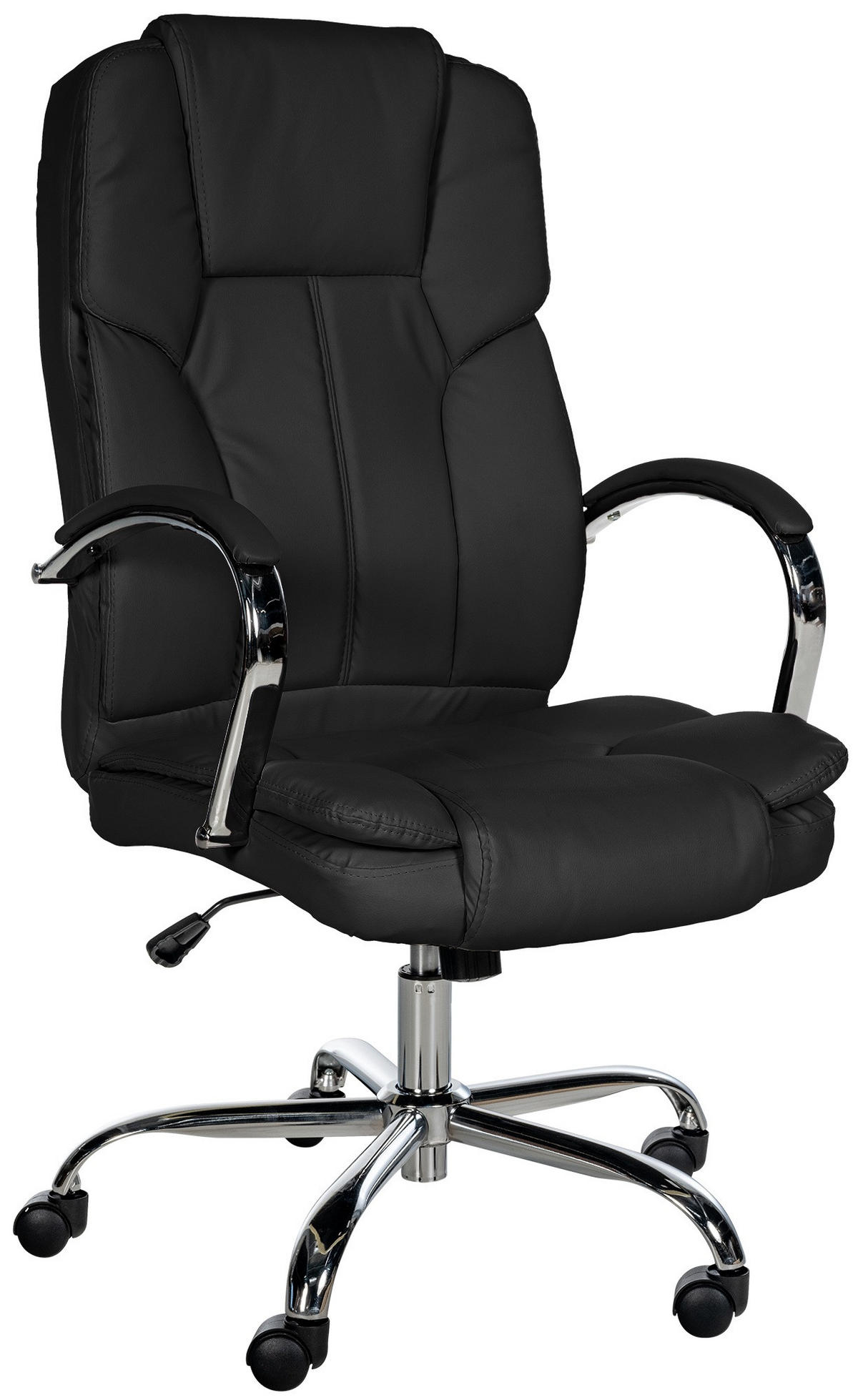 CHEFSESSEL Lederlook Schwarz - Chromfarben/Schwarz, Textil/Metall (62/115/70cm) - CLP