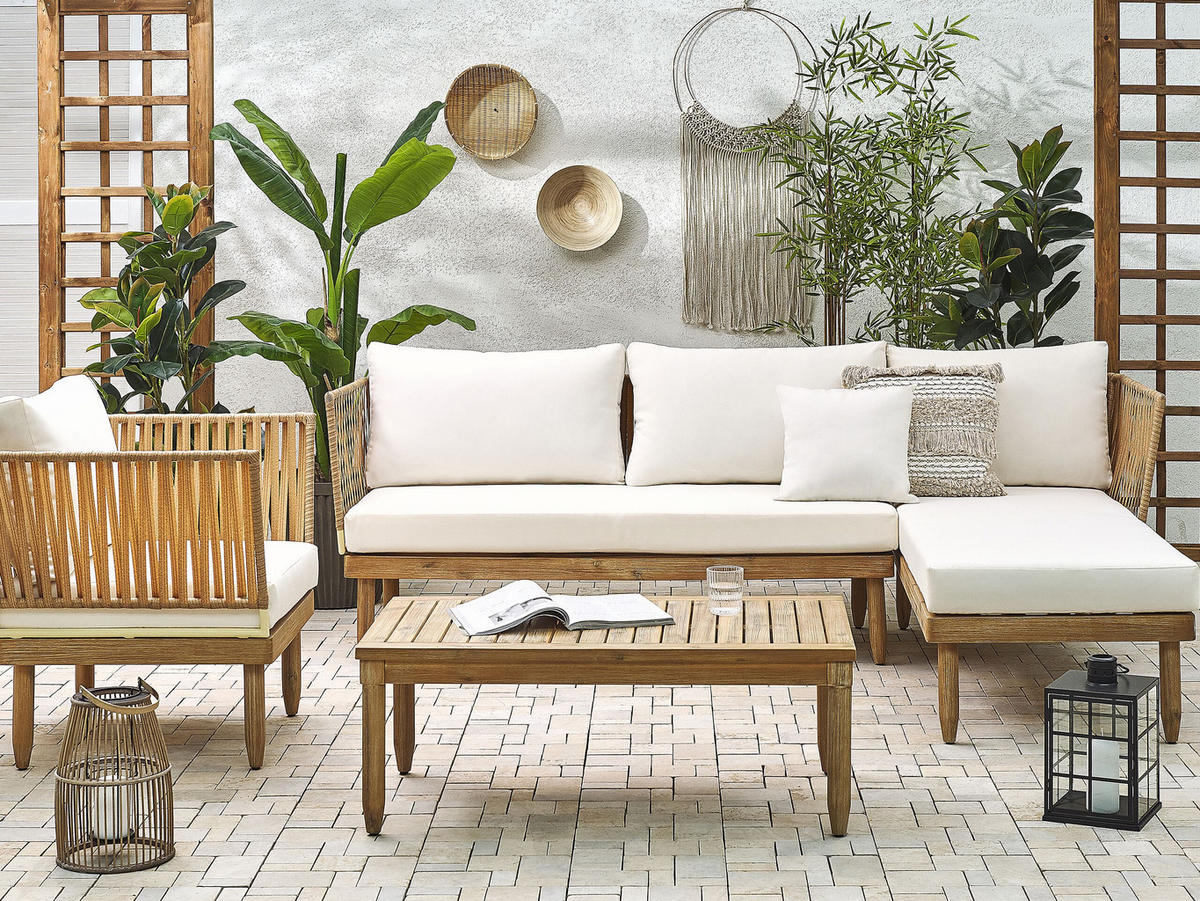 LOUNGE-SET 4-Sitzer hellbraun Cremona - Hellbraun, Holz - Beliani