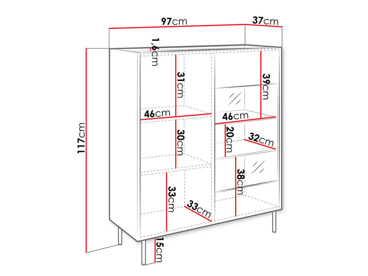 VITRINE Tewos W97 - Nussbaumfarben/Schwarz, Holzwerkstoff/Metall (97/117/37cm) - MIRJAN24
