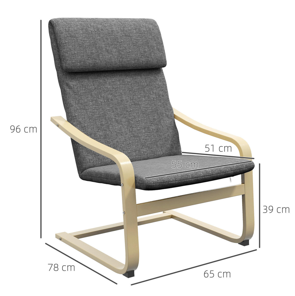 SESSEL 66,5/80/99 cm mit Kopfpolster und Armlehnen in Dunkelgrau - Dunkelgrau, Textil (65/96/78cm) - BEAOK