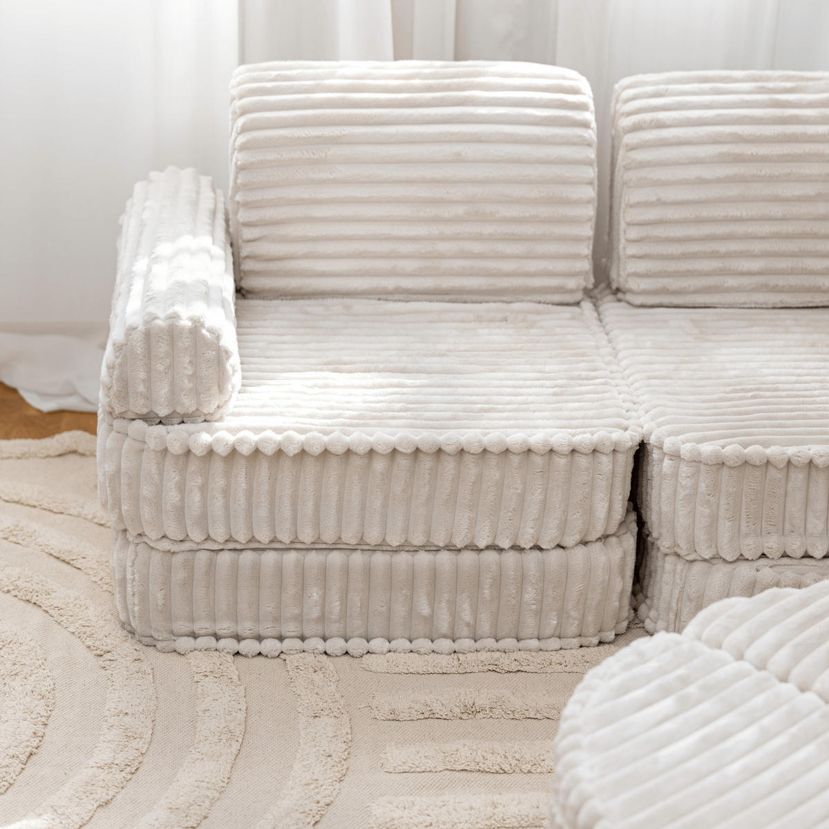 KINDERSOFA Pocket Max modular 12-tlg. aus Plüschcord in Salbeigrün - Olivgrün, Textil (120/25/60cm) - MeowBaby