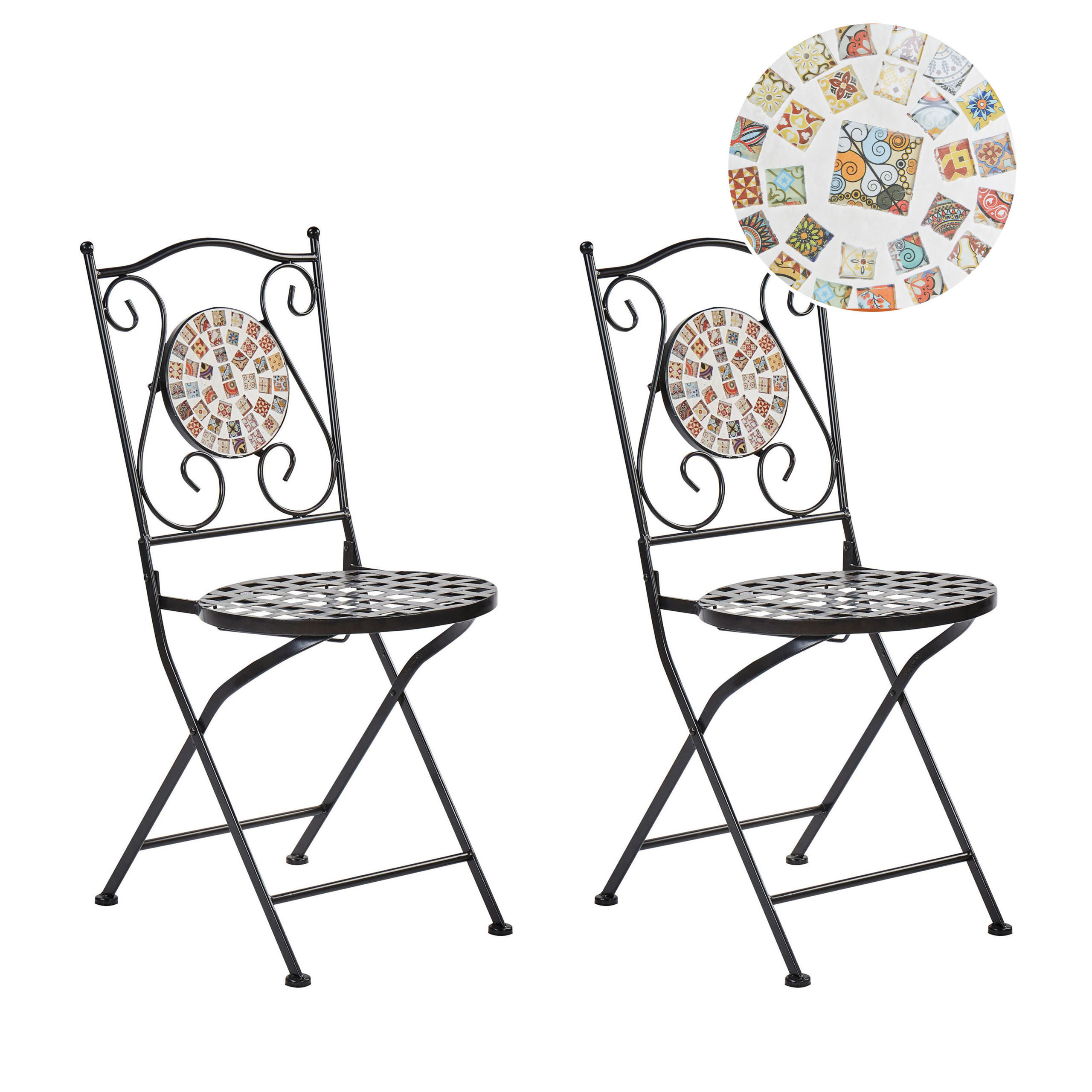 GARTENSTUHL 2er-Set Metall Schwarz Casario - Multicolor/Schwarz, Metall (40/90/44cm) - Beliani