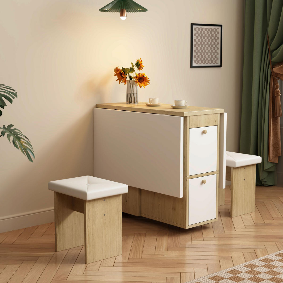 ESSGRUPPE DE-38999 klappbarer 120/80 cm Tisch mit 4 Stühlen Weiß - Weiß, Holzwerkstoff (120/75/80cm) - ComfortXL
