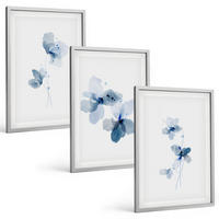 BILDER SET 3er Set - 40x60 cm Silberner Rahmen - Blaue Blumen - Silberfarben, Kunststoff (40/60cm) - TULUP