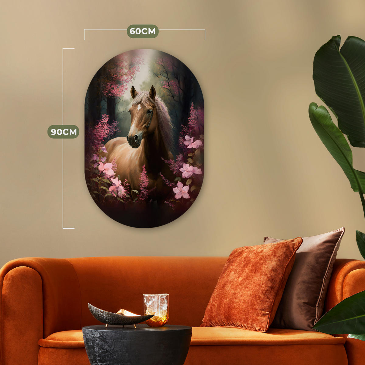 WANDBILD Pferd - Blumen - Rosa - Natur - Wald 60x90 cm - Altrosa, Kunststoff (60/90cm) - MuchoWow