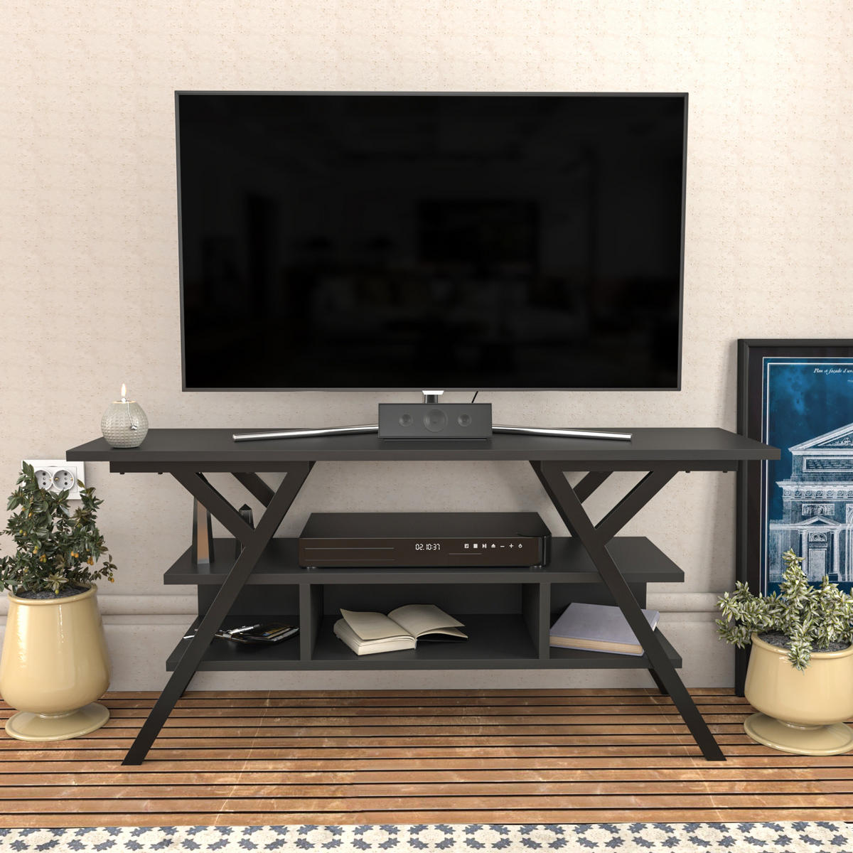 TV Stand Minerva Schwarz Anthrazit - Anthrazit/Schwarz, Holzwerkstoff (120/55/35cm) - Decorotika
