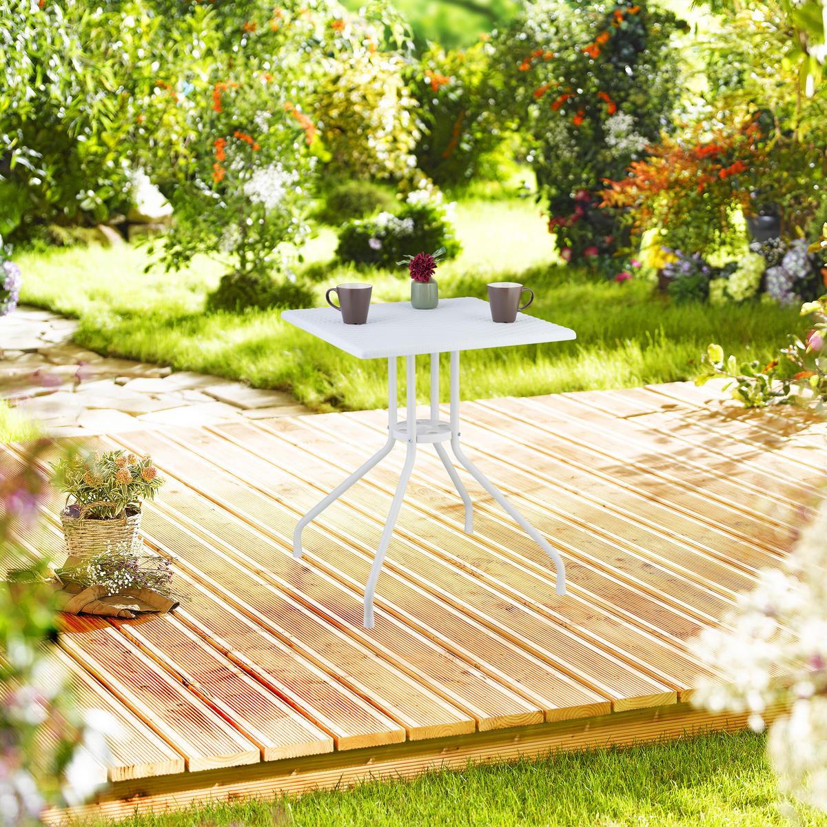 GARTENTISCH - Weiß, Kunststoff/Metall (61/61/75cm) - Relaxdays