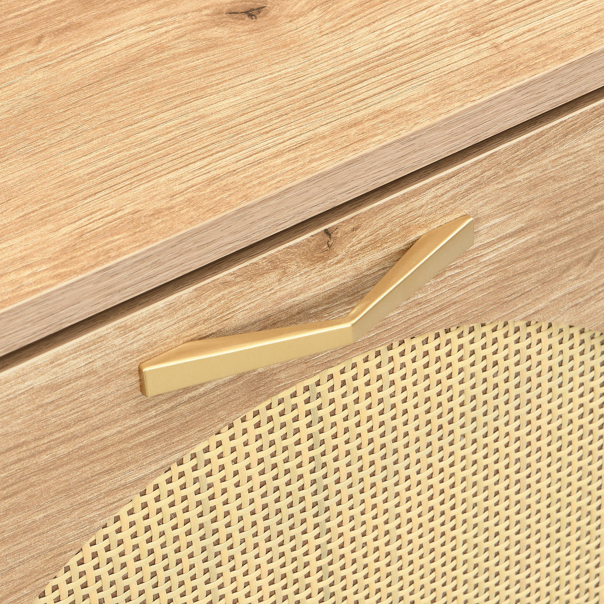 SCHUHKIPPER 109 cm in Holz-Optik & Rattan - Eichefarben, Holzwerkstoff (108/100/24cm) - Urban Meuble
