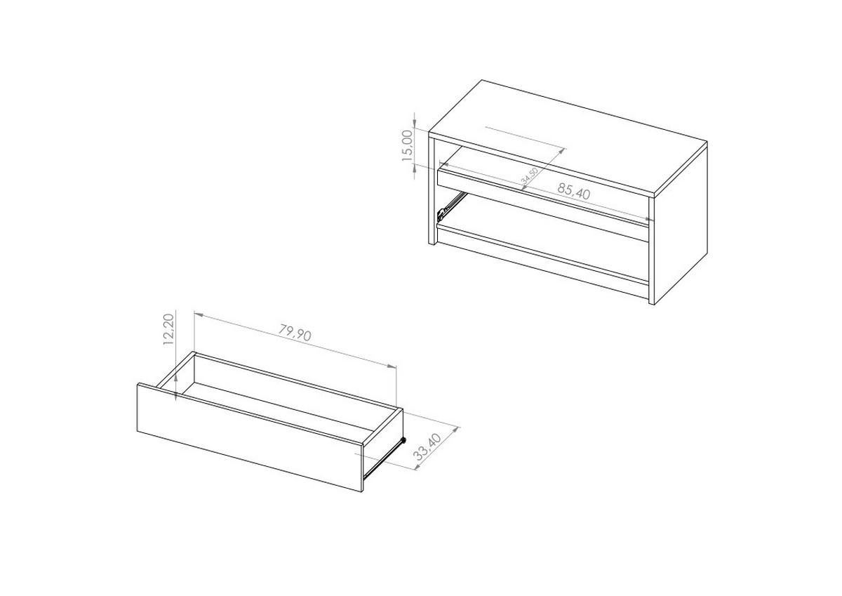 TV-LOWBOARD Martin 90 cm mit Schublade - Schwarz Hochglanz/Schwarz, Holzwerkstoff/Metall (90/46/40cm) - Ravio