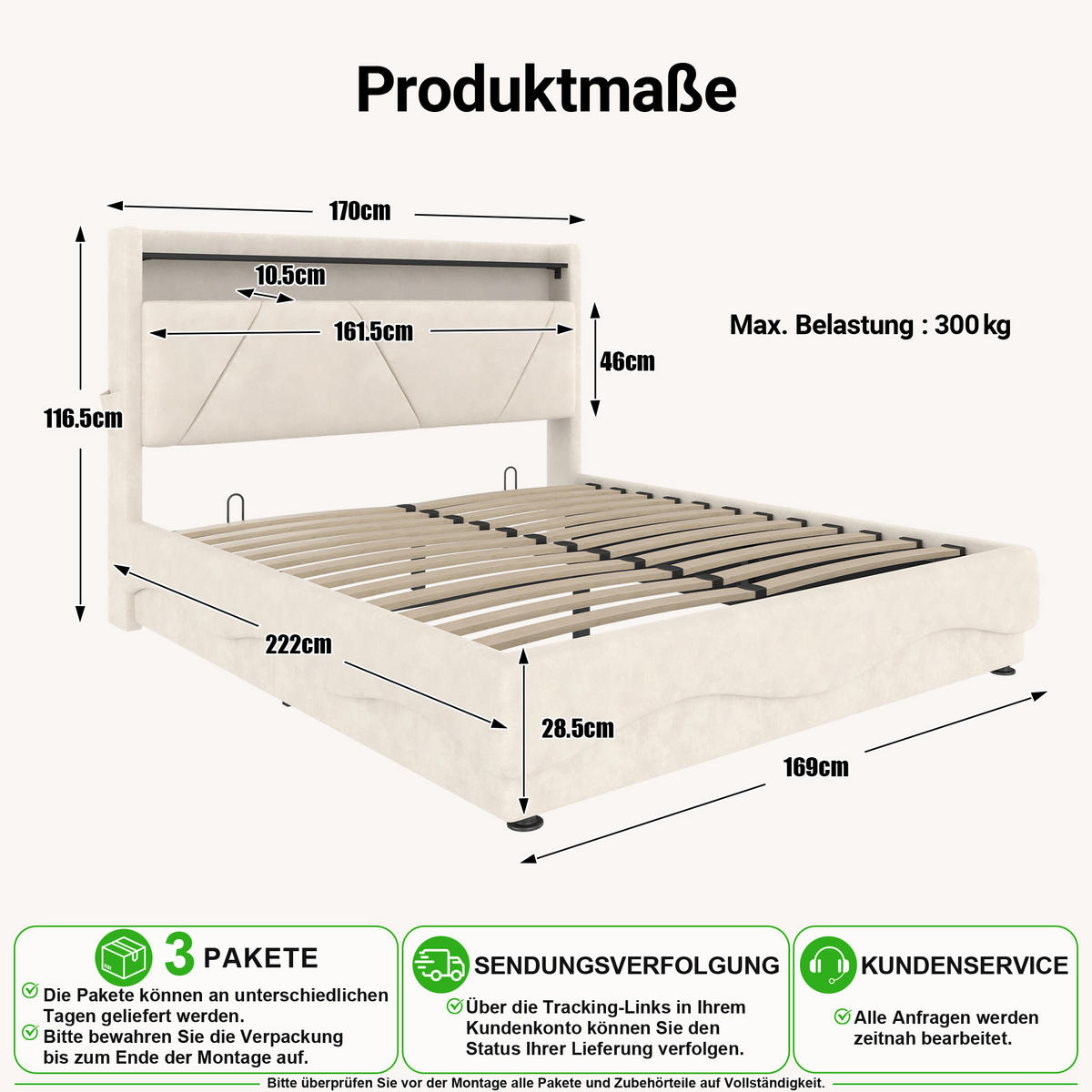 POLSTERBETT 140/200 cm in Beige Samt mit Bettkasten, LED, Regal, USB und Type-C - Beige, Holzwerkstoff/Textil (140/200cm) - CHICFURN
