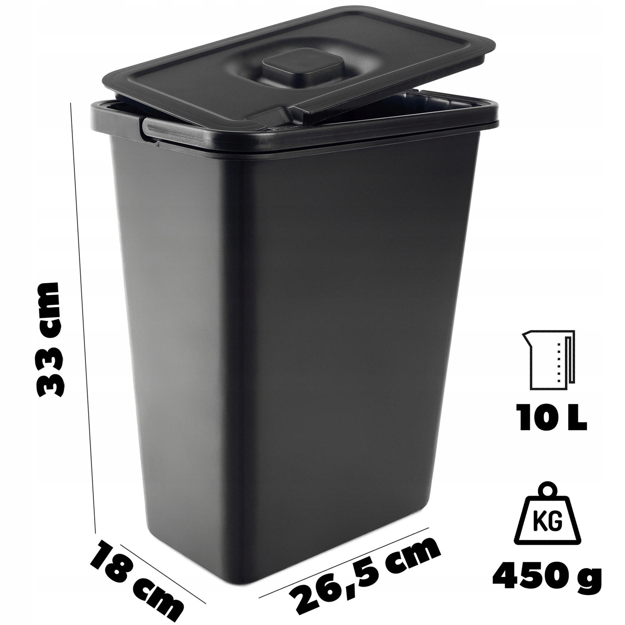 ABFALLEIMER, 10L, Schwarz - Schwarz, Kunststoff (18/33cm) - KADAX