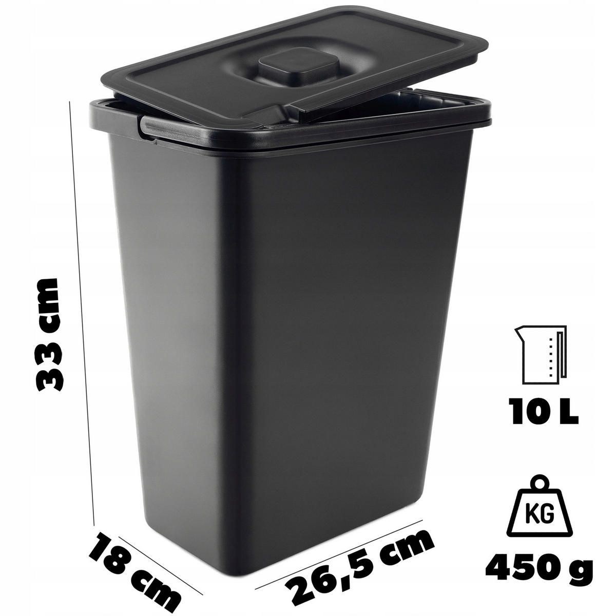 ABFALLEIMER, 10L, Schwarz - Schwarz, Kunststoff (18/33cm) - KADAX