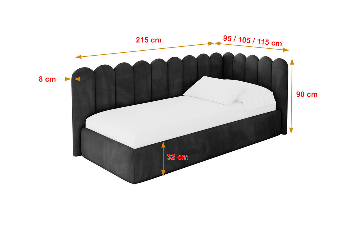EINZELLBETT Jugendbett mit Bettkasten, Links - ARTY 80x200 Schwarz - Schwarz, Holzwerkstoff/Textil (80/200cm) - ALTDECOR