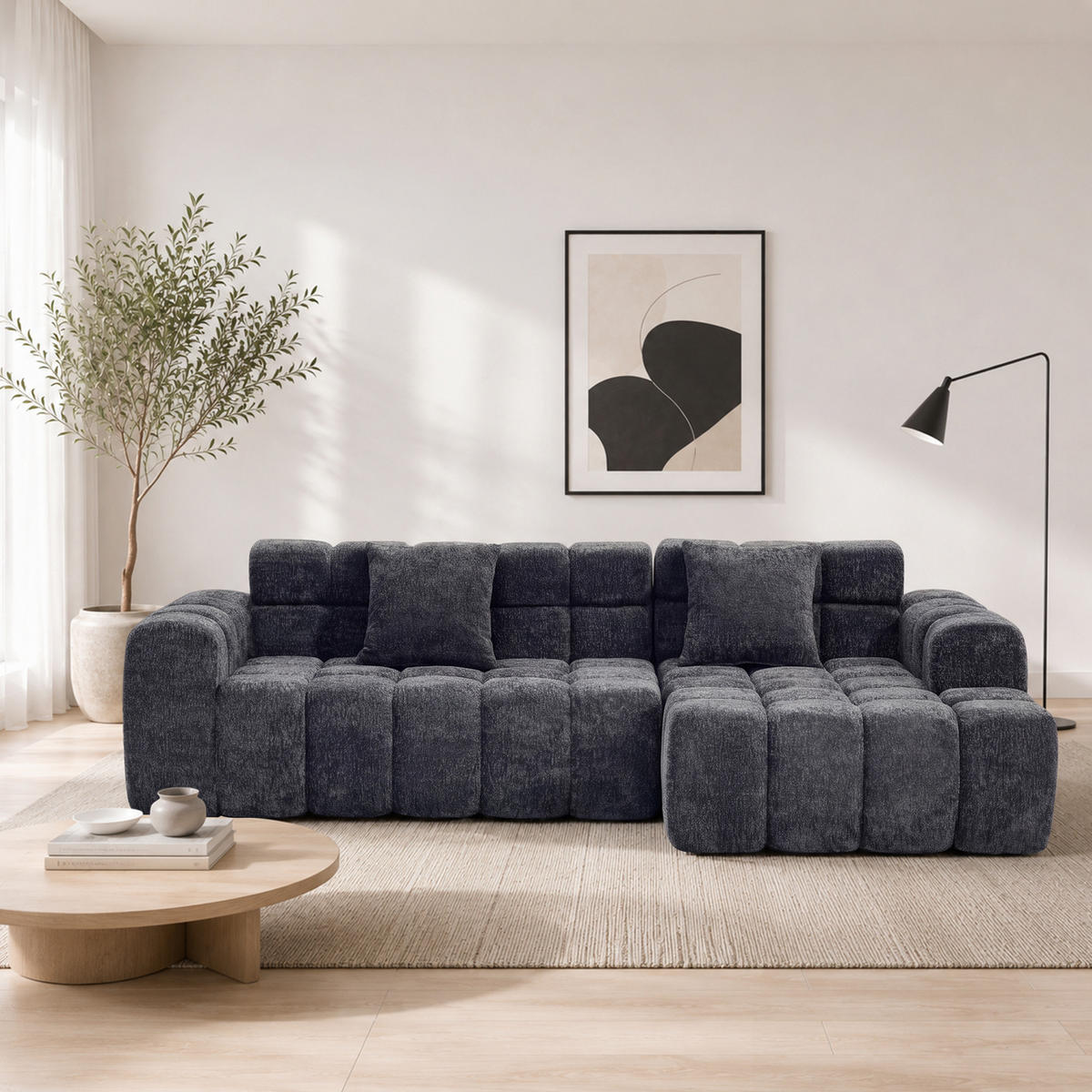 ECKSOFA 250/125/74 cm aus Samtstoff mit Moduldesign, Anthrazitgrau - Anthrazit, Textil (125/250cm) - OKMYHOME
