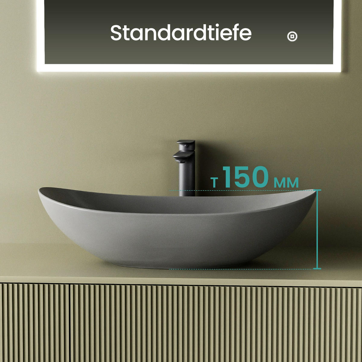 WASCHBECKEN Oval Keramik Mattgrau 61.5 /36/15.5 cm - Grau, Keramik (36/15.5/61.5cm) - EMKE