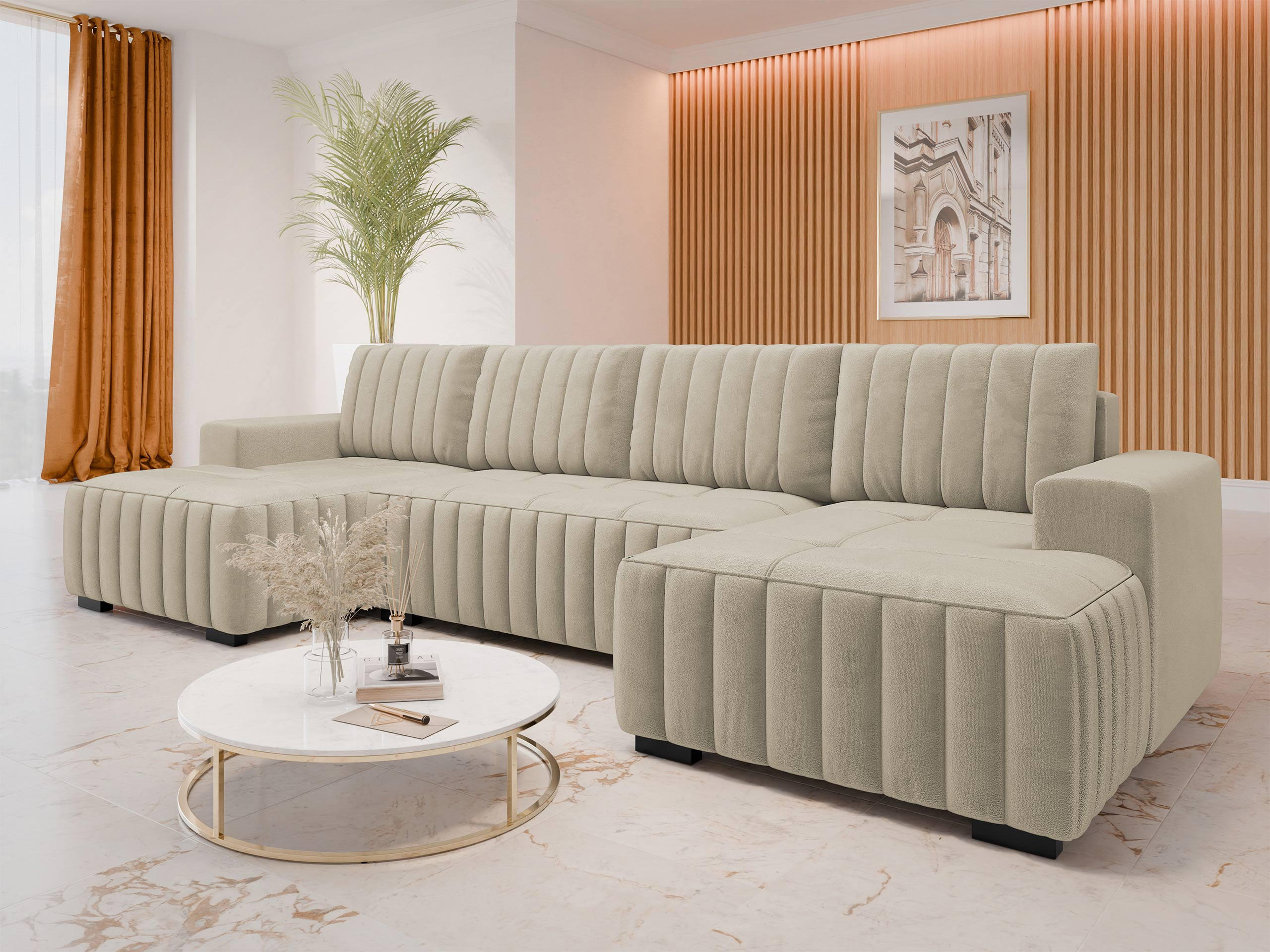 WOHNLANDSCHAFT Hugo U - Braun/Naturfarben, Holz/Textil (310/85/140cm) - MIRJAN24