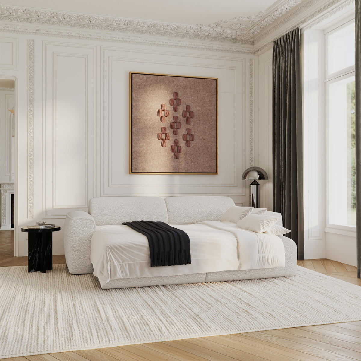 SCHLAFSOFA GERADE Bouclé-Stoff Creme 240cm - Creme, Textil (240/73/97cm) - Sia Home
