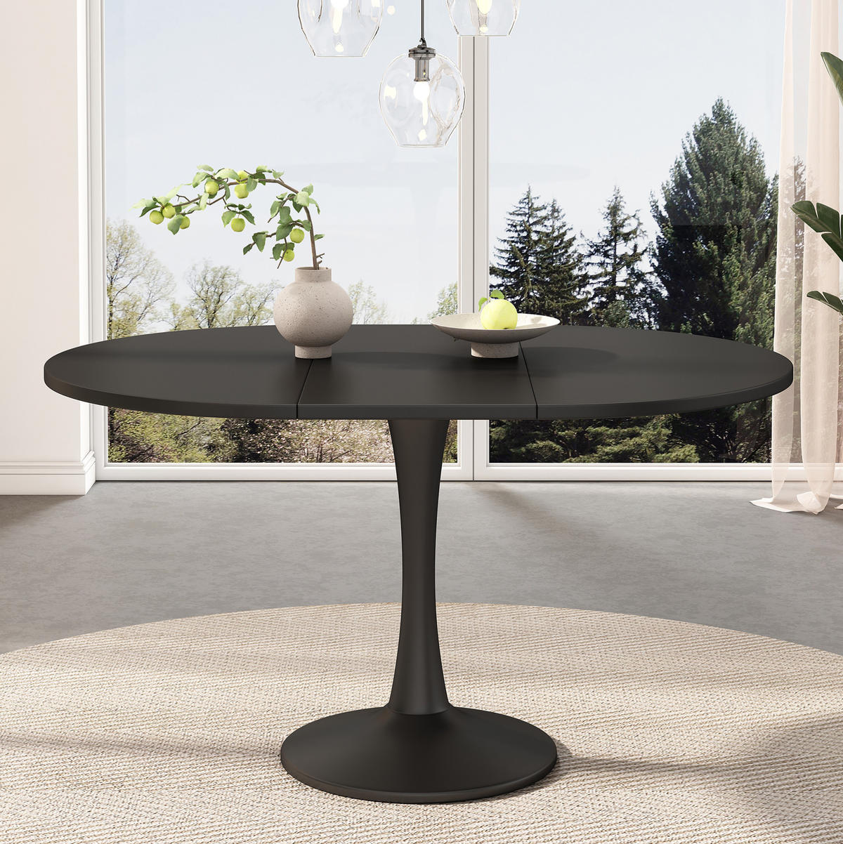 ESSTISCH ausziehbar oval MDF Black 2-in-1 - Schwarz, Holzwerkstoff (140/100/75cm) - Meubliv