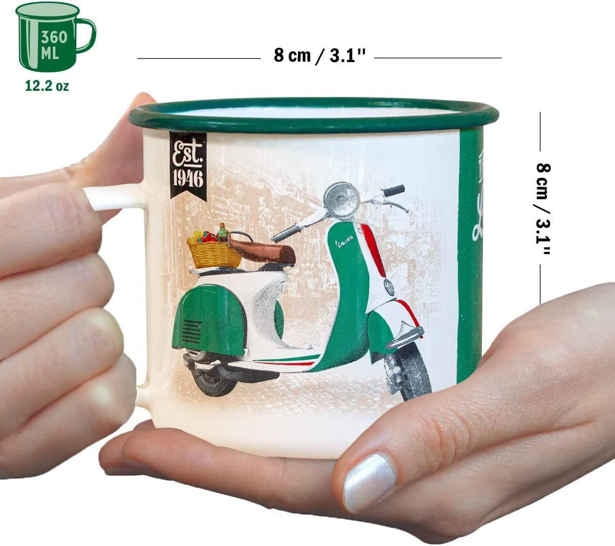 EMAILLE-BECHER 360 ml Vespa Italian Legend - Waldgrün/Creme, Metall (0.36L) - Nostalgic-Art