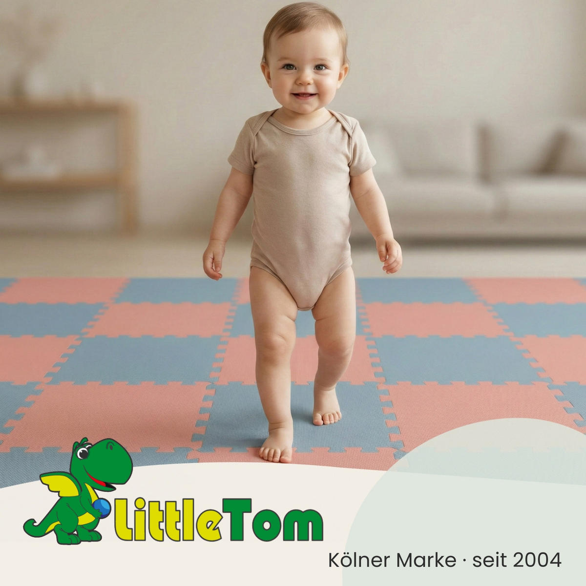 SPIELMATTE ab Null - 180/90/1 cm Puzzlematte mit Rand Terrakotta Graublau - Rosa, Kunststoff (30/30cm) - Littletom