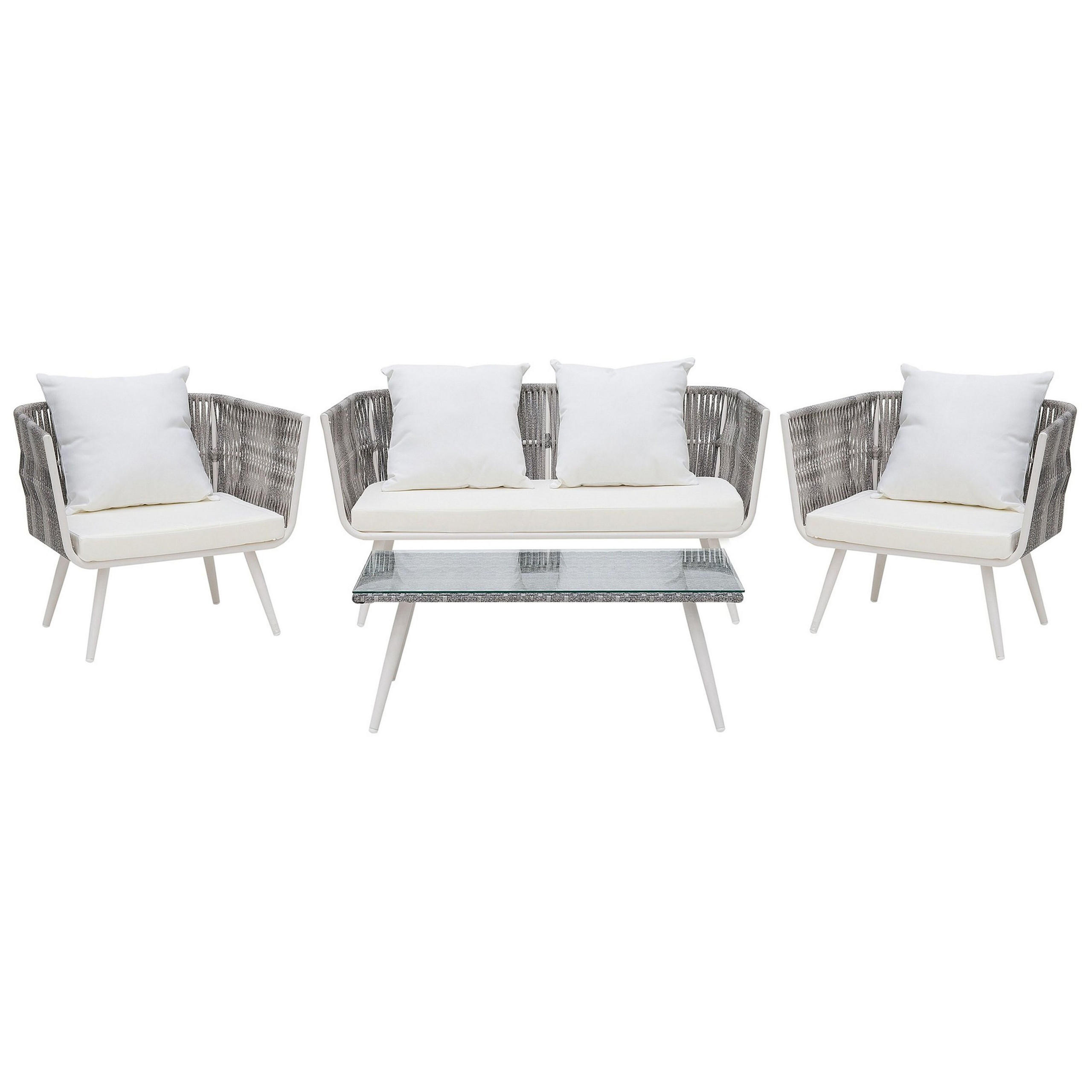 LOUNGE-SET 4-sitzer Rattan Weiß Ragusa - Weiß, Kunststoff - Beliani