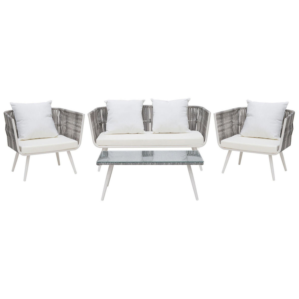 LOUNGE-SET 4-sitzer Rattan Weiß Ragusa - Weiß, Kunststoff - Beliani