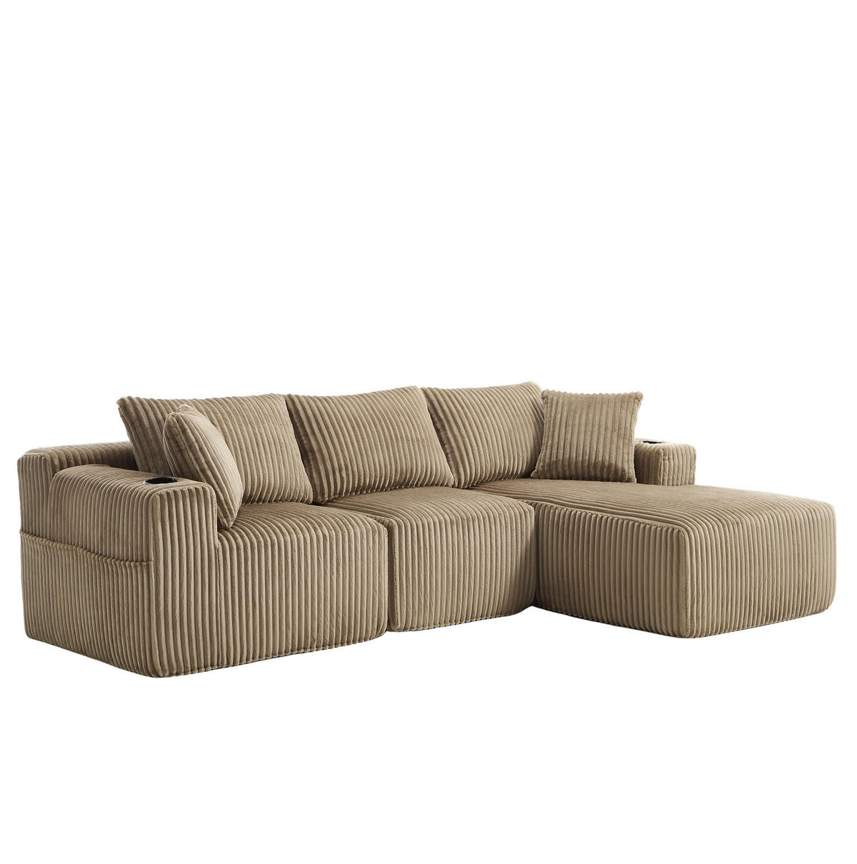 ECKSOFA 257/90-160/62 cm khaki aus Cord mit Chaiselongue - Sandfarben, Textil (160/257cm) - OKMYHOME