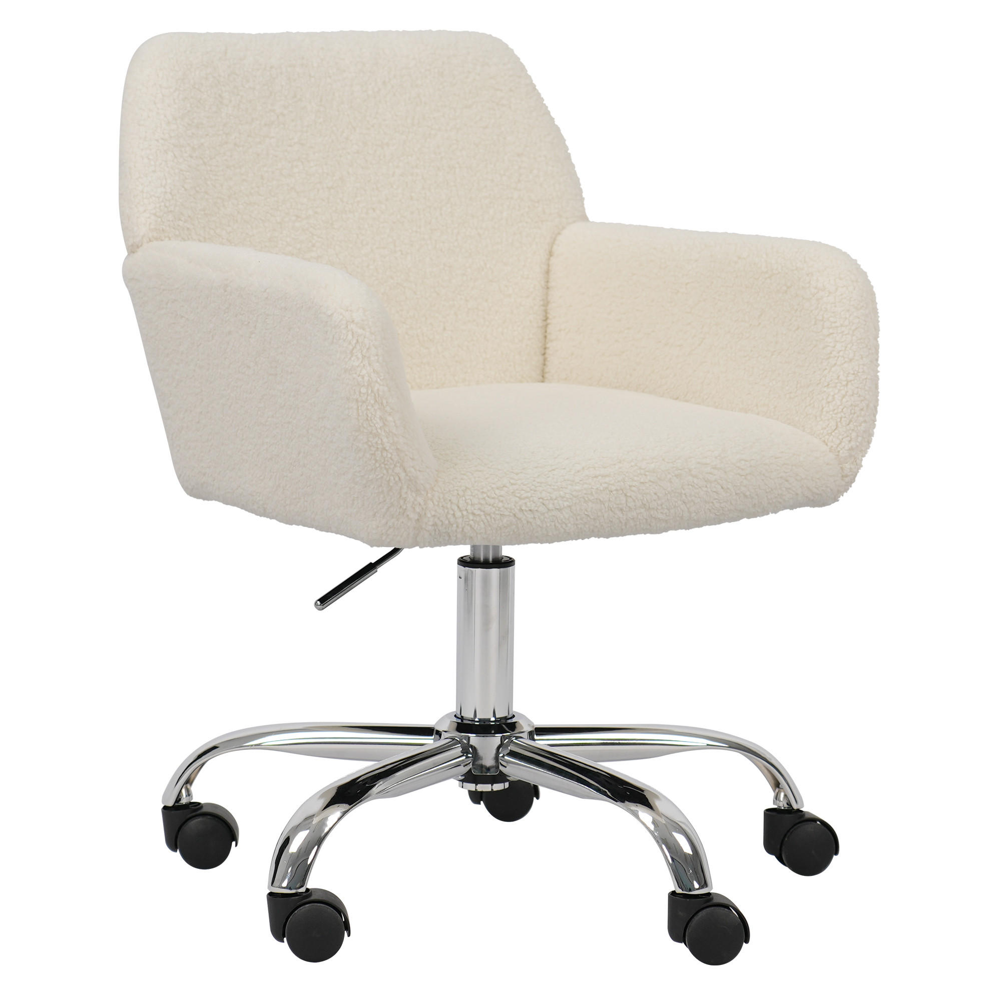 DREHSTUHL DE-41052 mit Kunstfellbezug und silbernen Beinen Weiß - Weiß, Metall (53/55/53cm) - ComfortXL