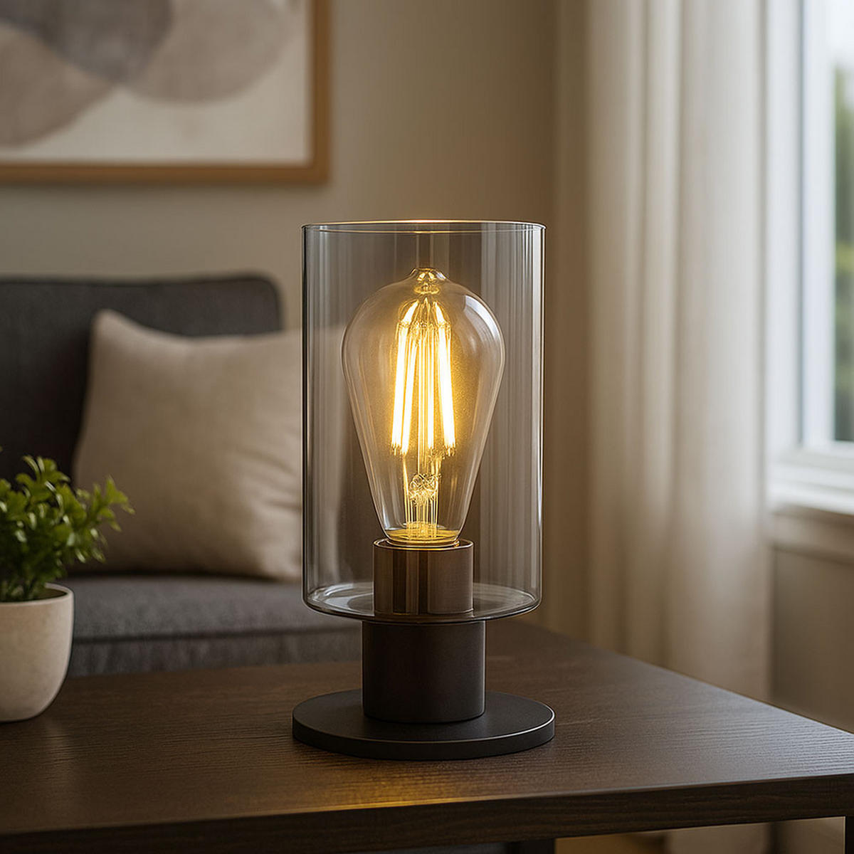 LED TISCHLEUCHTE HADERA Schwarz Glas - Schwarz, Glas (10/10/21.5cm) - Globo Lighting