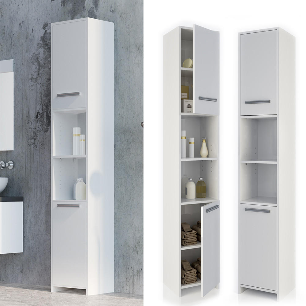 BADSCHRANK Kiko Weiß 30 x 190 cm - Weiß, Holzwerkstoff (30/195/30cm) - Vicco