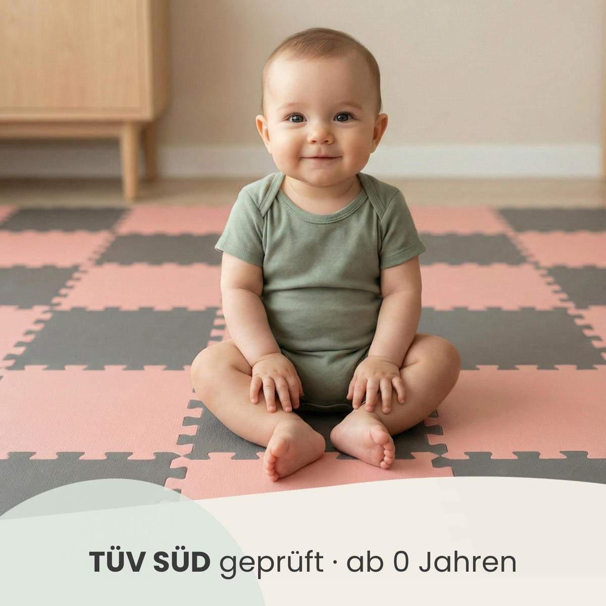 SPIELMATTE ab Null - 180/90/1 cm Puzzlematte mit Rand Terrakotta Grau - Rosa, Kunststoff (30/30cm) - Littletom