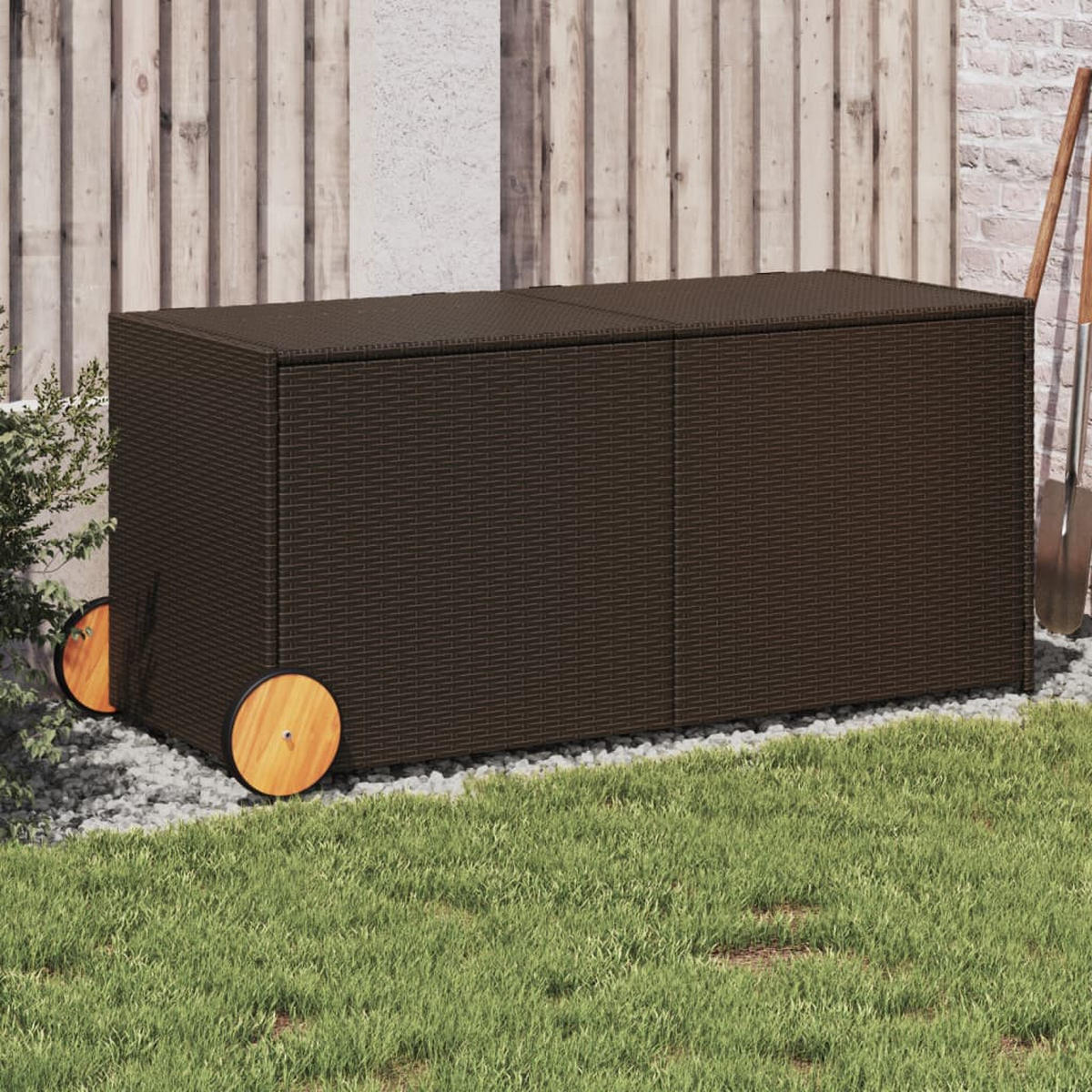 GARTENTRUHE mit Rollen Braun 283L Poly Rattan - Braun, Kunststoff (127/102/55cm) - furnicato