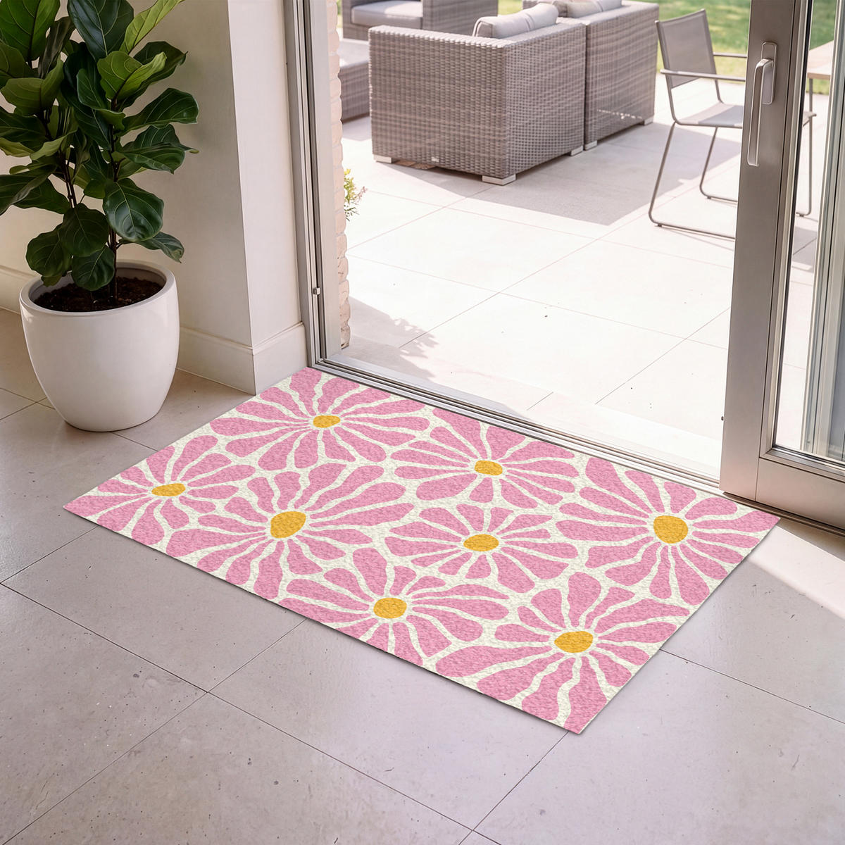ROHOŽKA Květiny - vzor - růžová - béžová - oranžová 120x80 cm - růžová, textil/umělá hmota (120/0.4cm) - MuchoWow