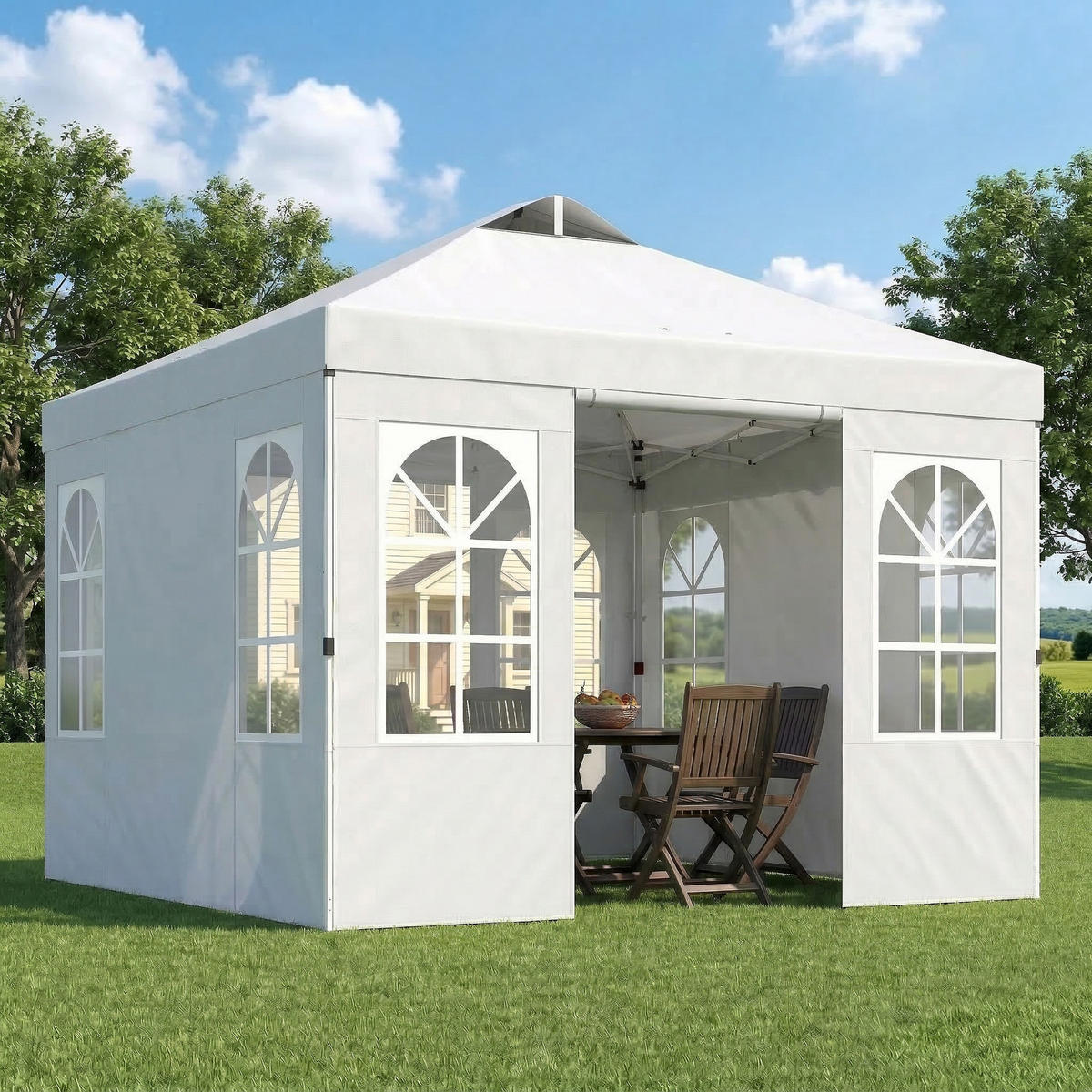 PAVILLON, Pop-up-Faltzelt mit UPF 50+, 4 abnehmbaren Seitenwänden, 3x3 m,Weiß - Weiß, Metall (293/272/293cm) - Vallsero