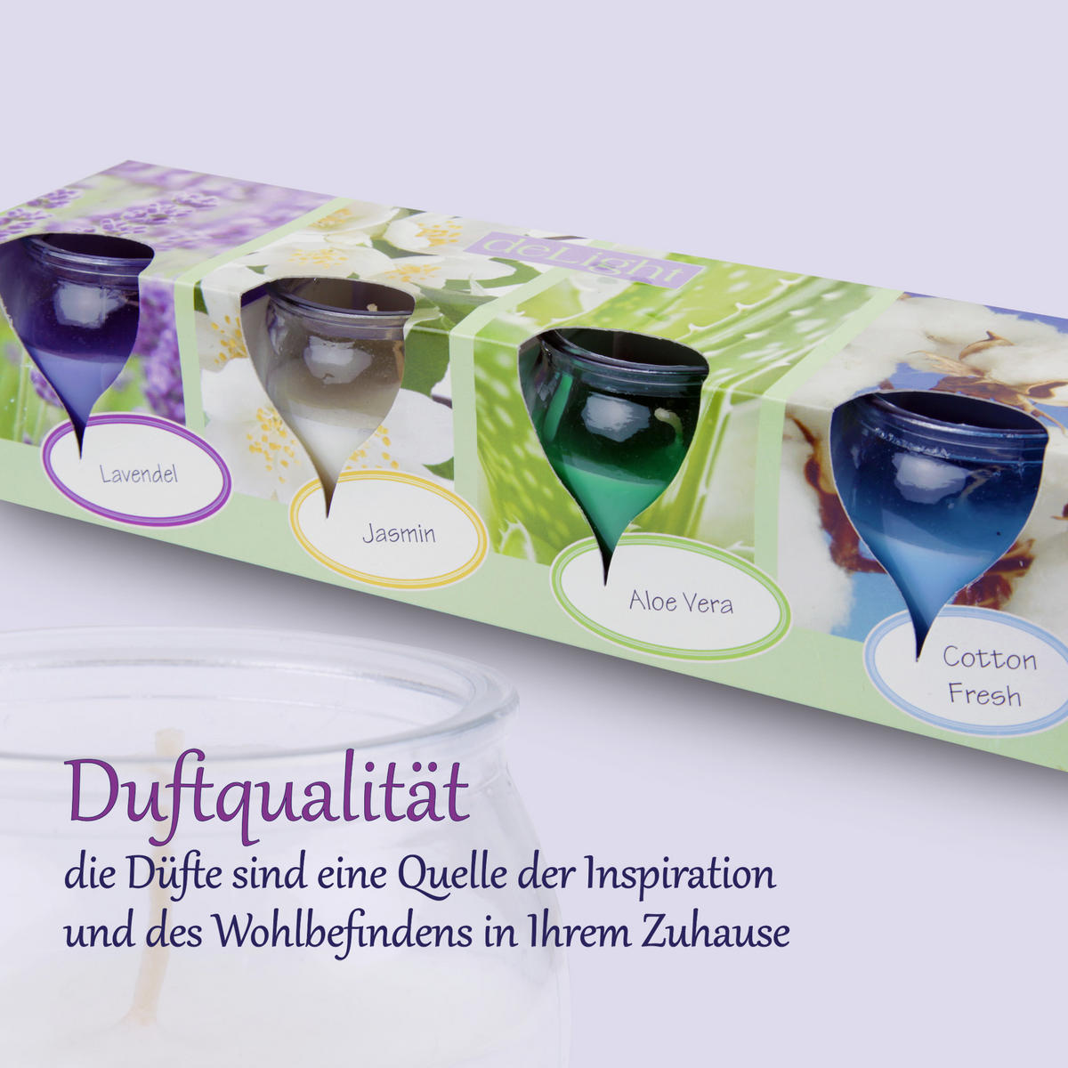 DUFTKERZEN "Selection" - 4 Kerzen im Mix Floral - Lila/Multicolor, Naturmaterialien (5.8/6cm)