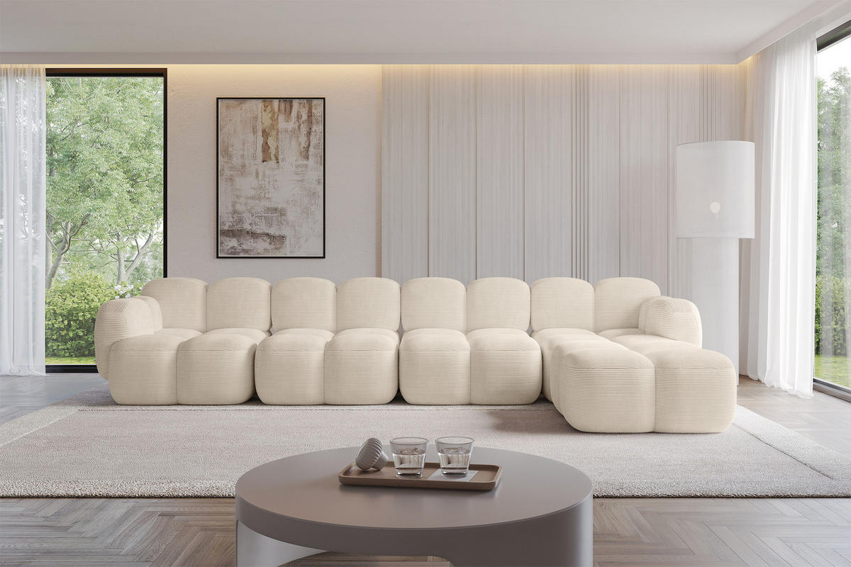 ECKSOFA modulares Sofa Rechts Miko-L3 390x205x75 Beige Cord - Beige/Schwarz, Holzwerkstoff/Kunststoff (390/205cm) - ALTDECOR