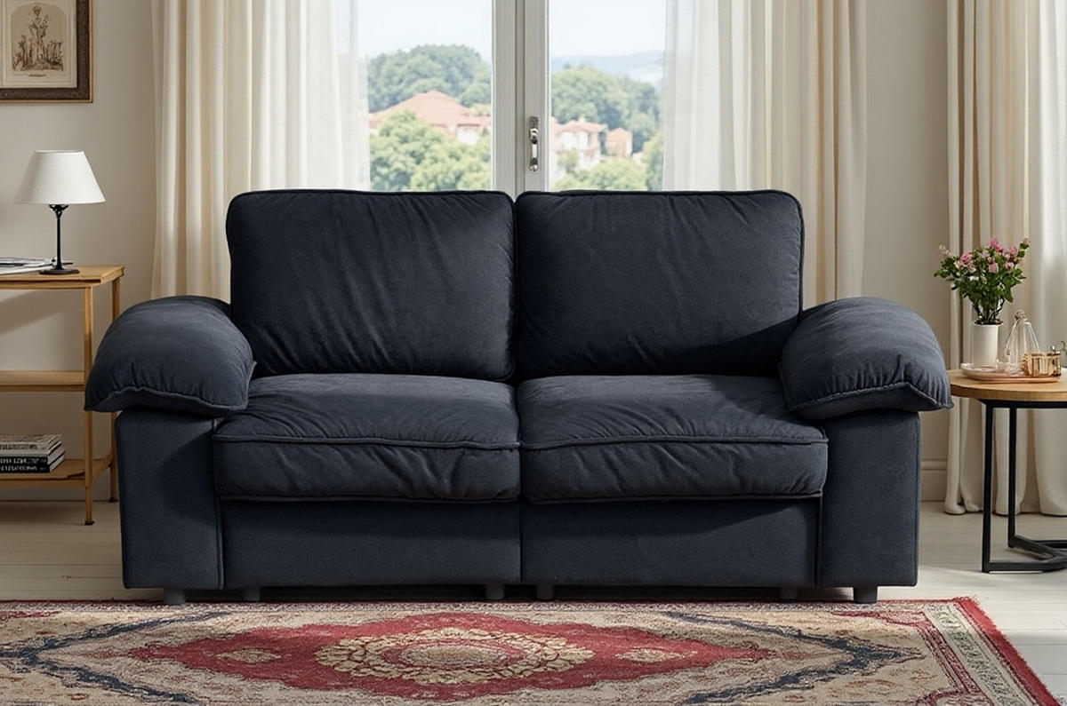 2-SITZER Sofa mit Stauraum Stoffbezug und Holzrahmen 201/91/89 cm Schwarz - Schwarz, Textil (91/89/201cm) - Redom