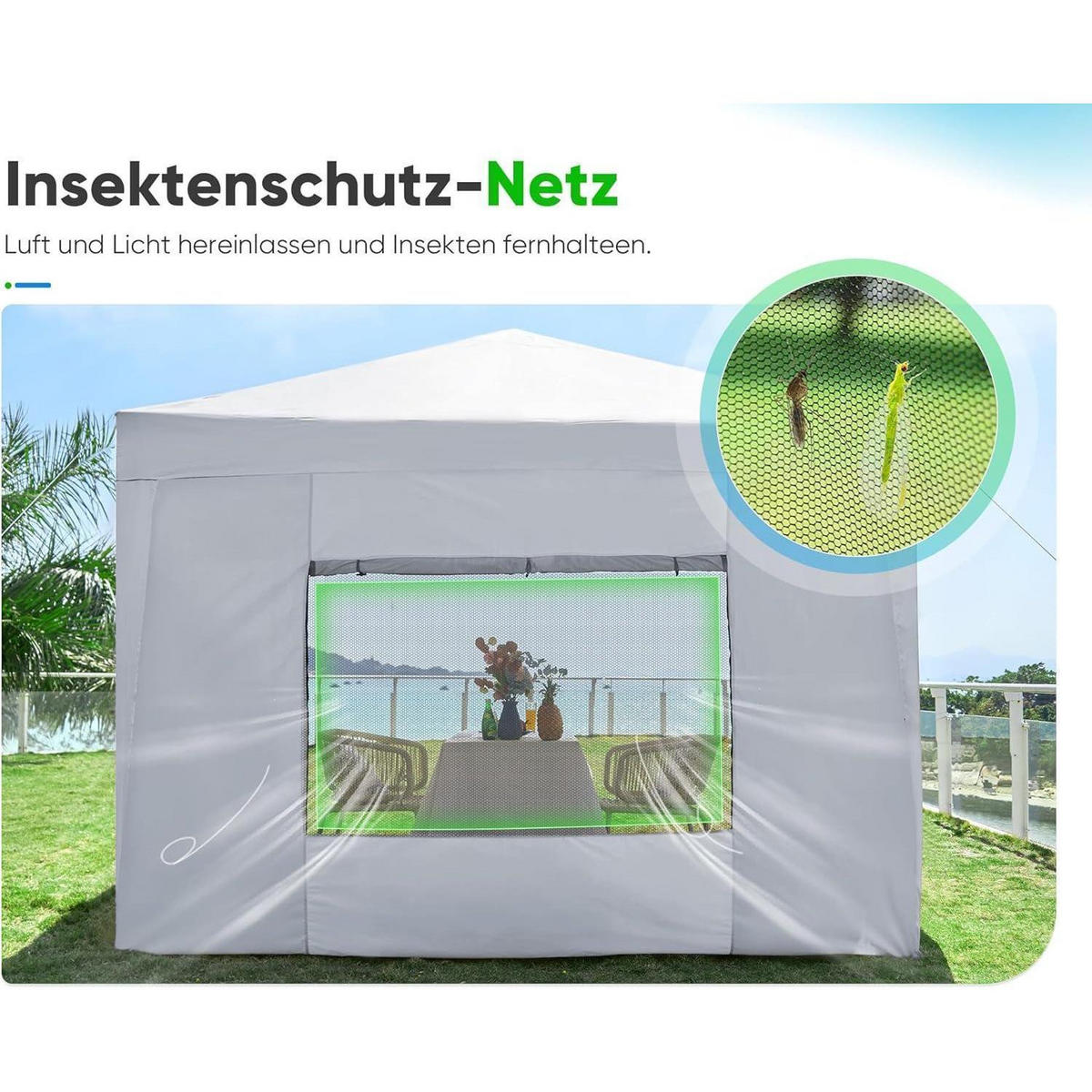 FALTPAVILLON 300 x 300 cm wasserdicht mit Seitenwänden UV-Schutz 50+ Stahlrahmen Weiß - Weiß, Textil (300/265/300cm)