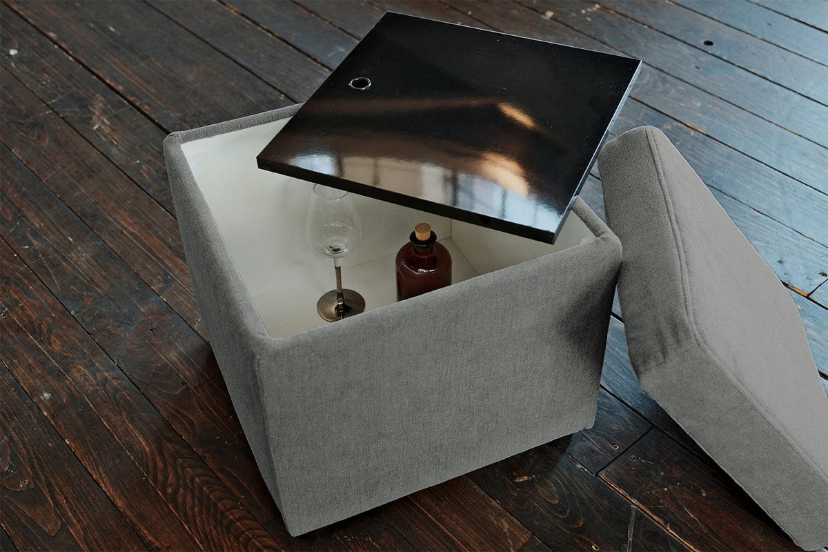 HOCKER IDA Silber Webstoff - Silberfarben, Textil (45/45/45cm) - KAWOLA
