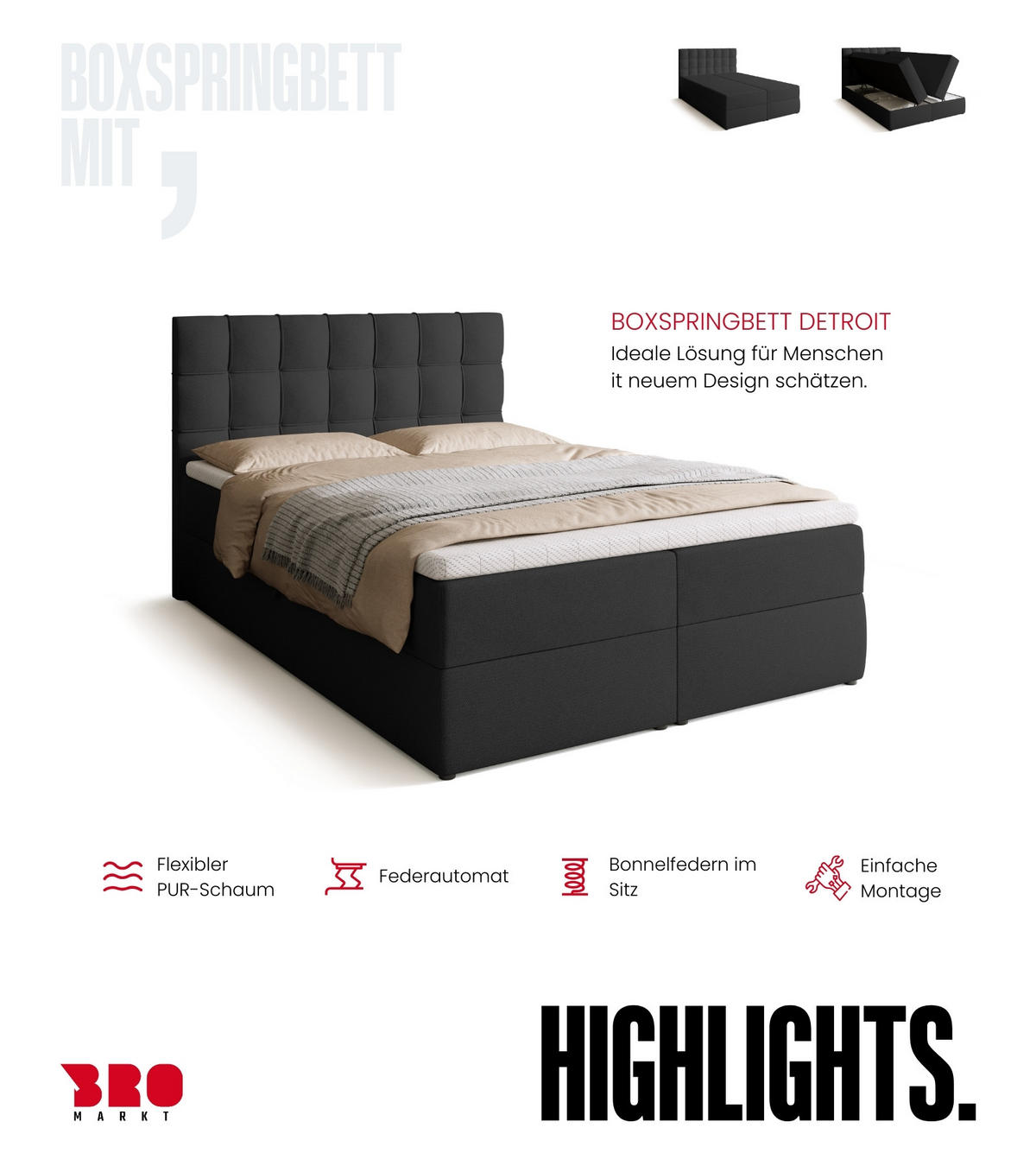 BOXBETT Detroit mit Topper 140/200 Grün - Grün, Holzwerkstoff/Textil (140/200cm) - Bromarkt