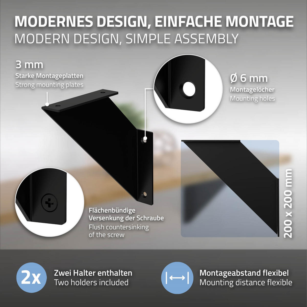 REGALHALTERUNG - Schwarz, Metall (20/3/20cm) - ML-DESIGN