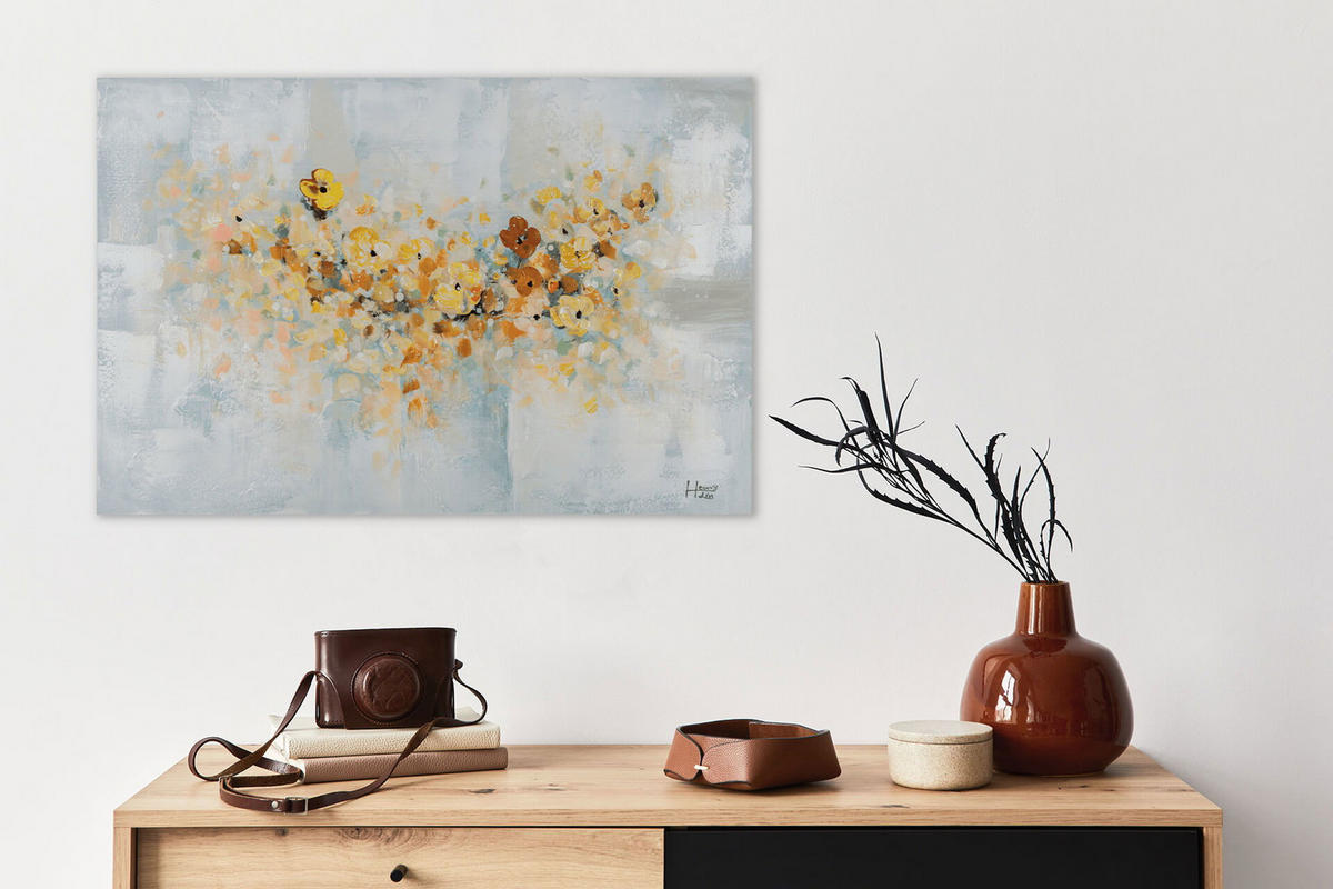 ACRYLBILD HANDGEMALT 90/60 cm - Blau/Gelb, Holz/Textil (1.3/60cm) - KUNSTLOFT